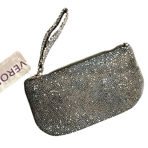 NWT Cofi Genuine Leather Black & White Clutch Hand Bag - Picture 2 of 2